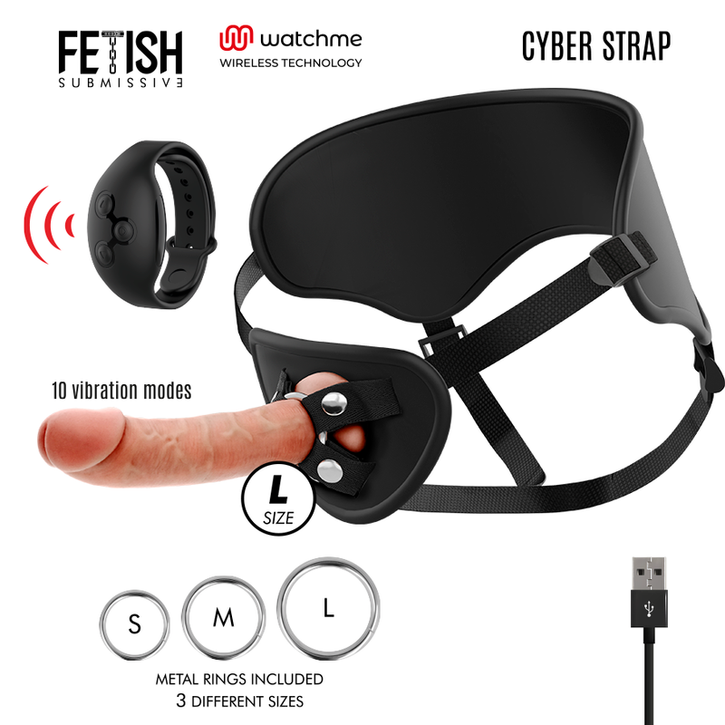 FETISH SUBMISSIVE CYBER STRAP - ARNÉS CON DILDO DE CONTROL REMOTO WATCHME L TECHNOLOGY