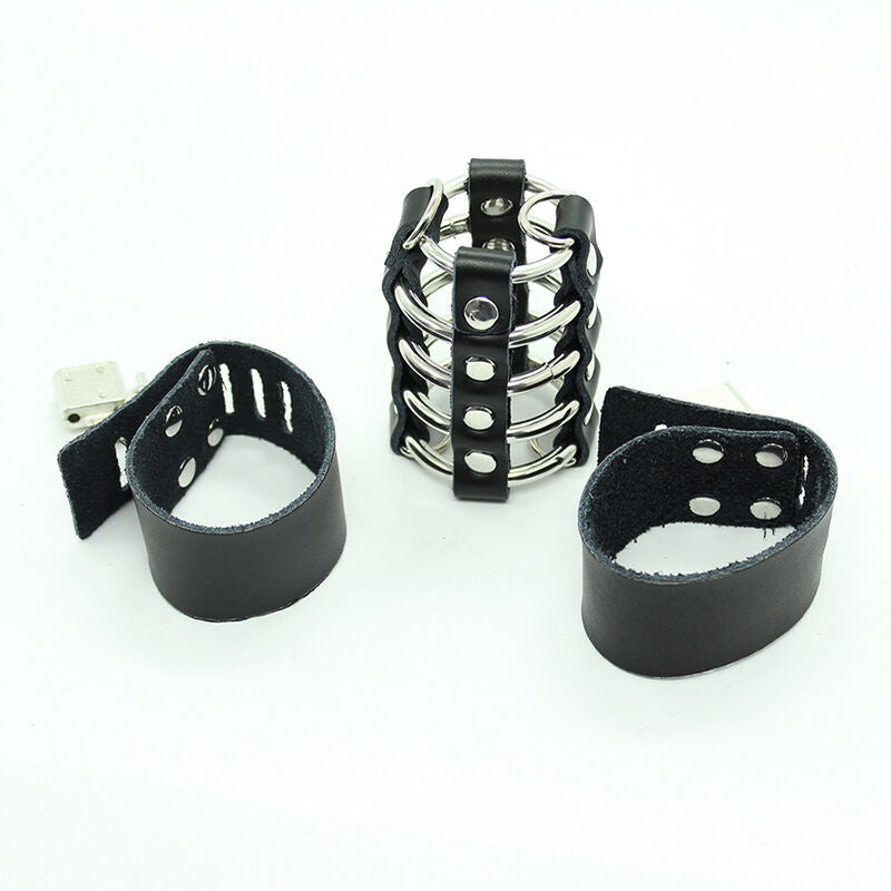 OHMAMA FETISH - JAULA PARA PENE CON ANILLOS DE METAL Y ALAS DE CUERO