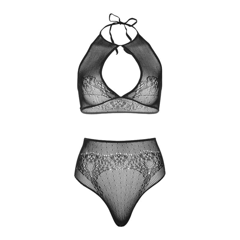 LEG AVENUE - TWO-PEAS HALTER CROP TOP AND THONG PANTY SET ONE SIZE