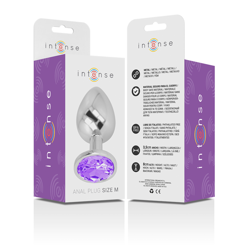 INTENSE - ALUMINUM METAL BUTT PLUG WITH VIOLET CRYSTAL SIZE M
