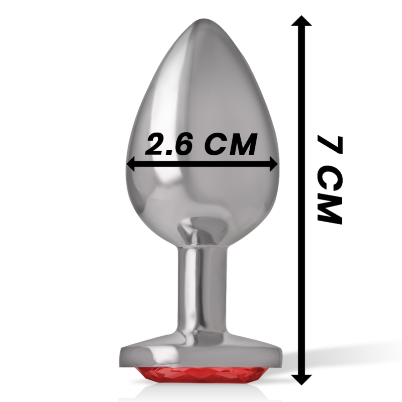 INTENSE - ALUMINUM METAL BUTT PLUG WITH RED CRYSTAL SIZE P