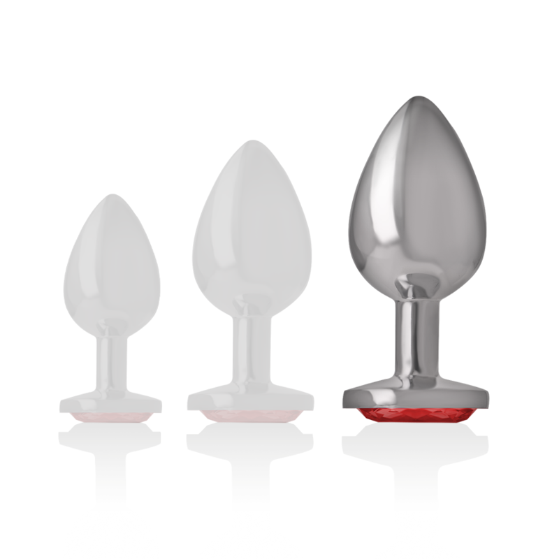 INTENSE - ALUMINUM METAL BUTT PLUG WITH RED CRYSTAL SIZE G