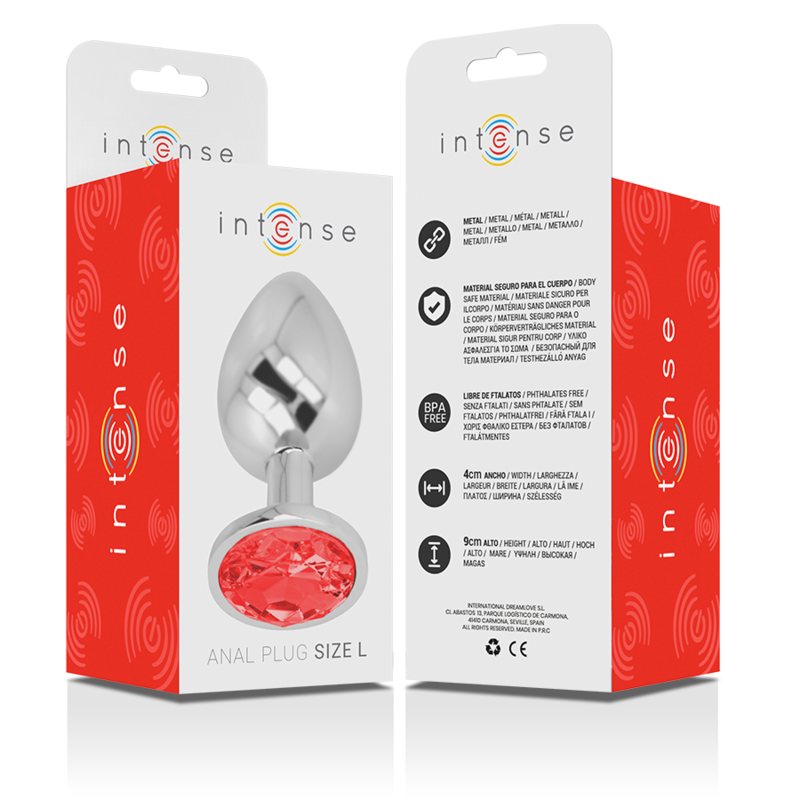 INTENSE - ALUMINUM METAL BUTT PLUG WITH RED CRYSTAL SIZE G