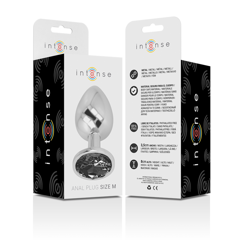 INTENSE - ALUMINUM METAL BUTT PLUG WITH BLACK GLASS SIZE M