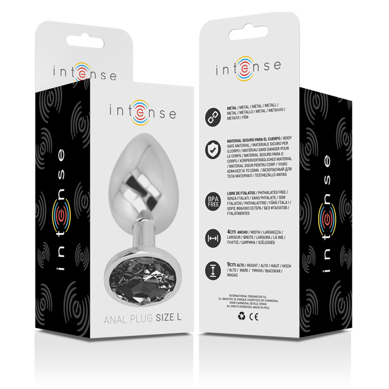 INTENSE - PLUG ANAL DE ALUMINIO CON VIDRIO NEGRO TALLA G