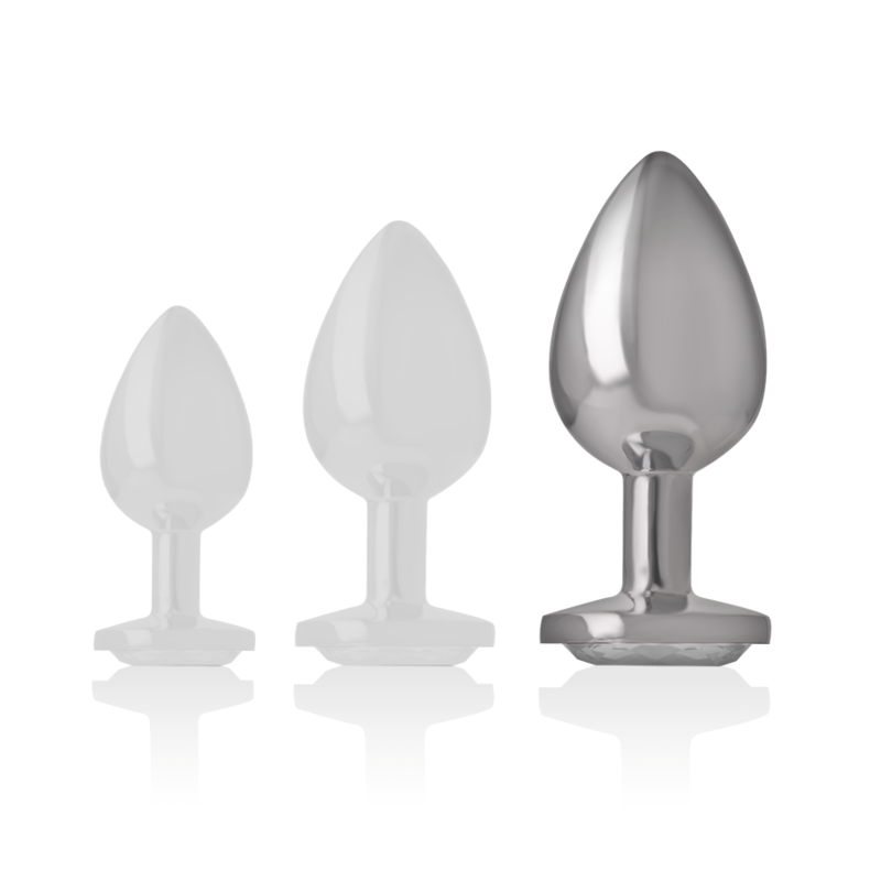 INTENSE - ALUMINUM METAL BUTT PLUG WITH SILVER CRYSTAL SIZE G