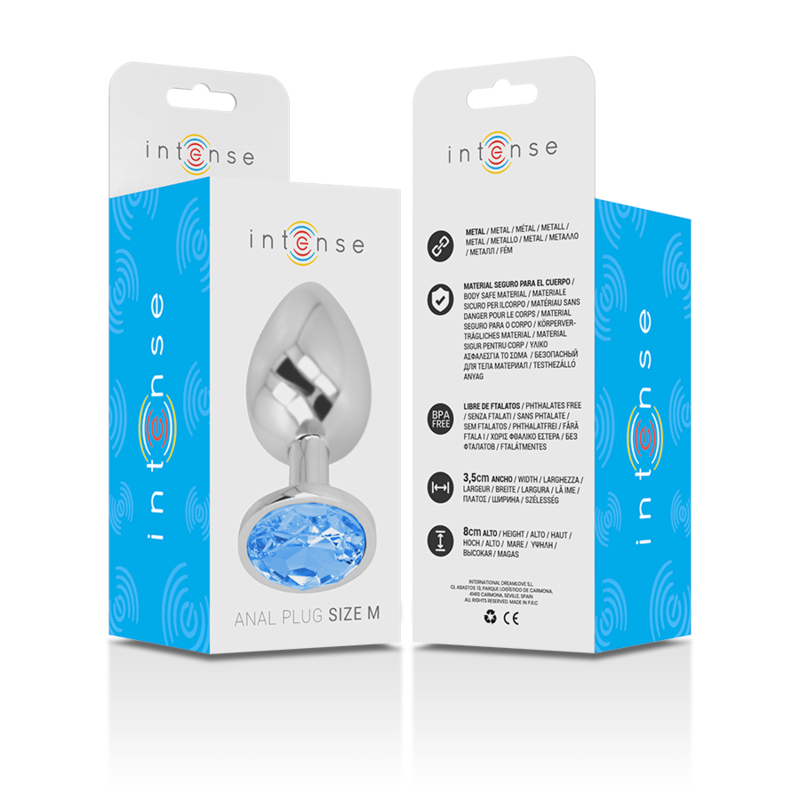 INTENSE - PLUG ANAL DE ALUMINIO CON CRISTAL AZUL TALLA M