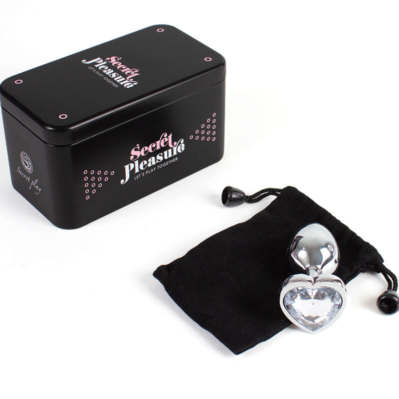 SECRETPLAY - PLUG ANAL DE METAL CON CORAZÓN DE CRISTAL TRANSPARENTE, TAMAÑO PEQUEÑO, 7 CM