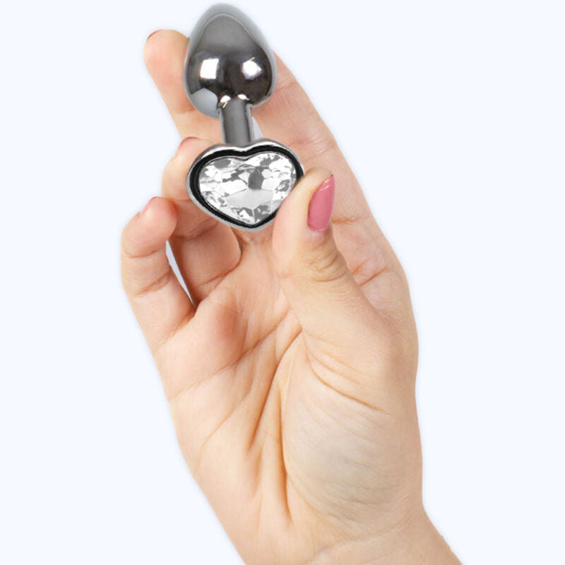 SECRETPLAY - PLUG ANAL DE METAL CON CORAZÓN DE CRISTAL TRANSPARENTE, TAMAÑO PEQUEÑO, 7 CM