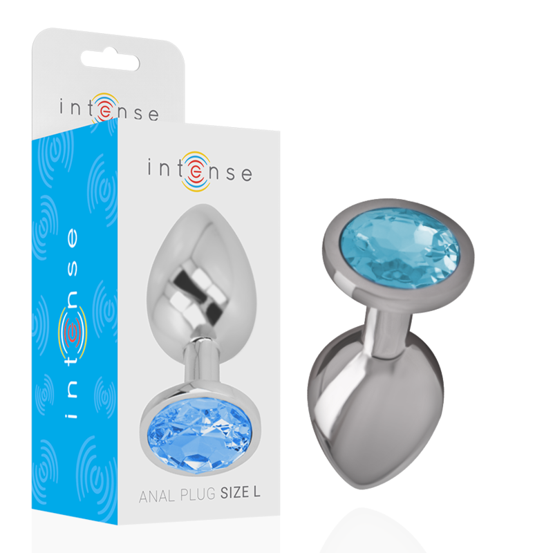 INTENSE - ALUMINUM METAL BUTT PLUG WITH BLUE CRYSTAL SIZE G