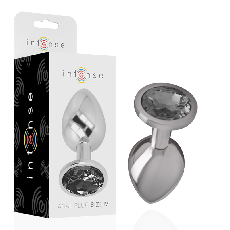 INTENSE - ALUMINUM METAL BUTT PLUG WITH BLACK GLASS SIZE M