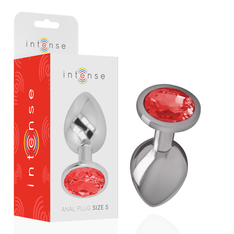 INTENSE - ALUMINUM METAL BUTT PLUG WITH RED CRYSTAL SIZE P