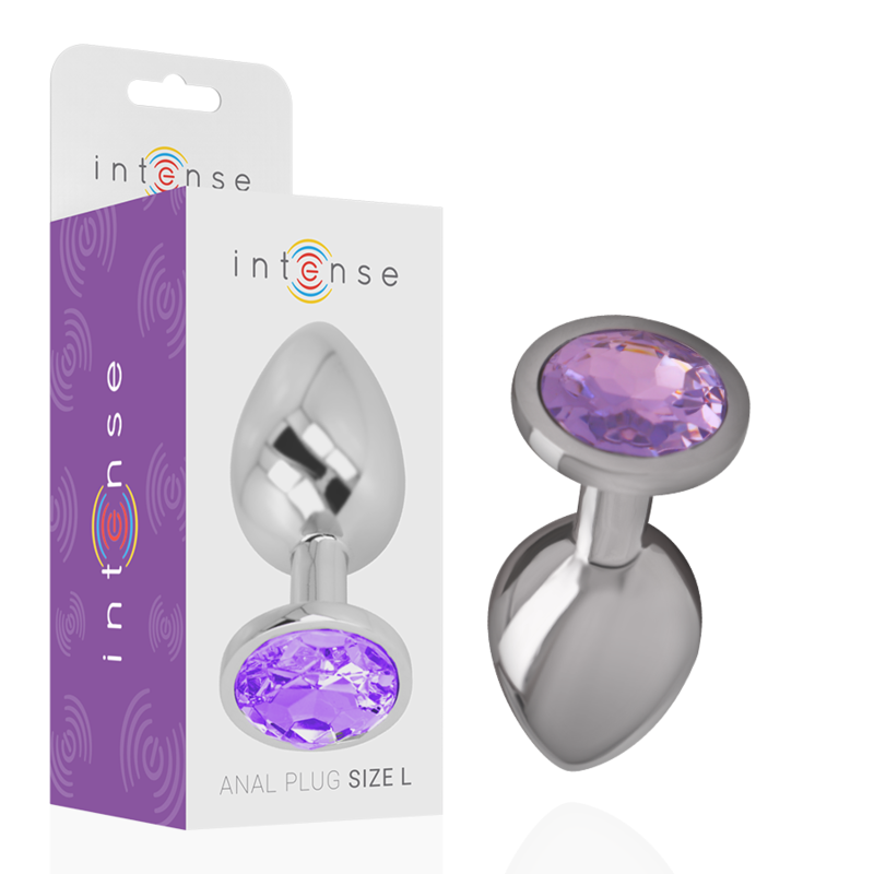 INTENSE - ALUMINUM METAL BUTT PLUG WITH VIOLET CRYSTAL SIZE S
