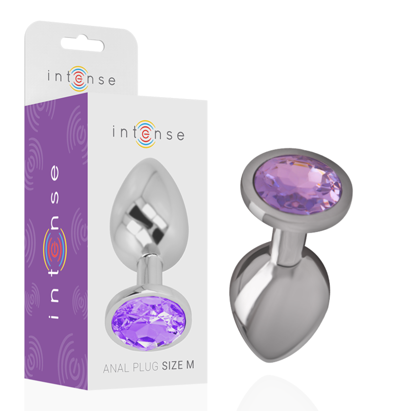 INTENSE - ALUMINUM METAL BUTT PLUG WITH VIOLET CRYSTAL SIZE M