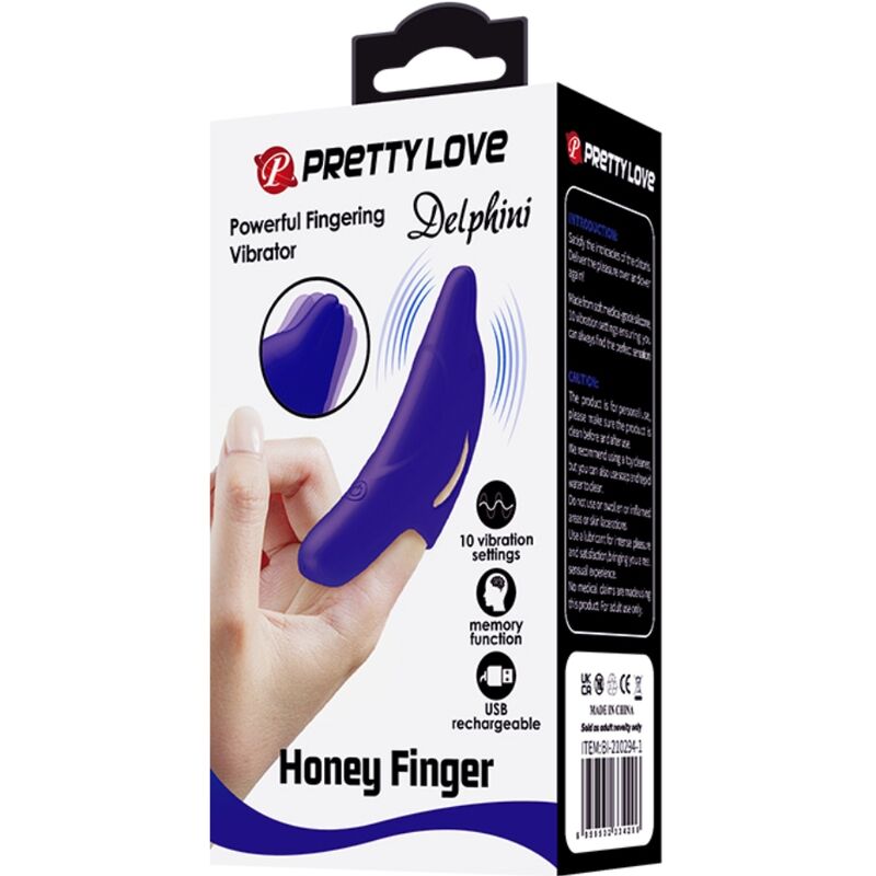 PRETTY LOVE - ESTIMULADOR DE DEDOS DELPHINI POTENTE AZUL OSCURO