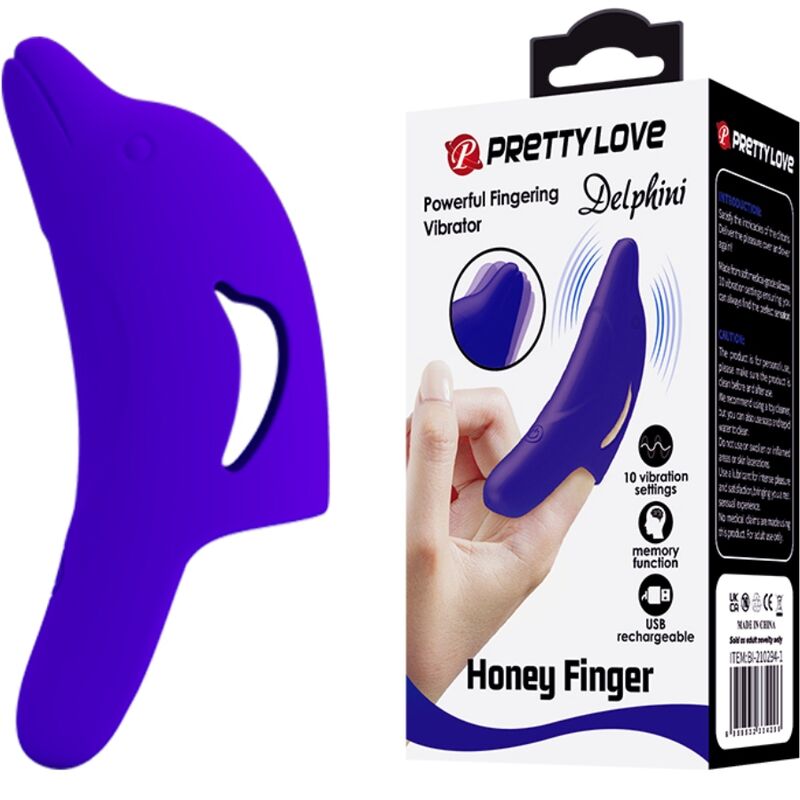 PRETTY LOVE - ESTIMULADOR DE DEDOS DELPHINI POTENTE AZUL OSCURO
