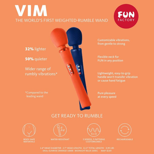 FUN FACTORY - VIM VARITA VIBRANTE DE SILICONA RECARGABLE CON PESO RUMBLE AZUL MEDIANOCHE