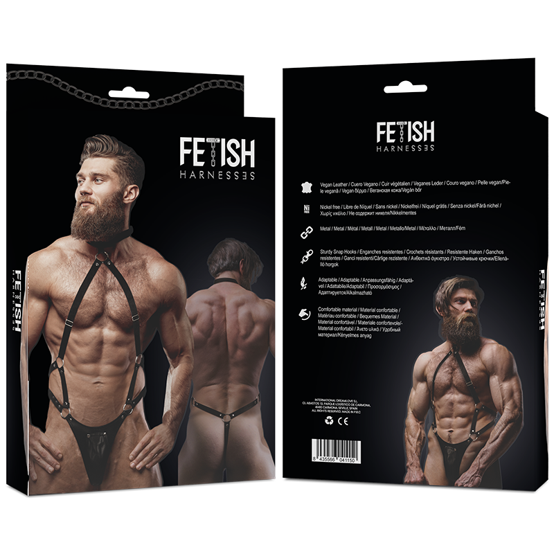ACTITUD SUMISA FETICHE - ARNÉS DE CUERO ECOLÓGICO PARA HOMBRE CON CORREAS PARA JUGADOR