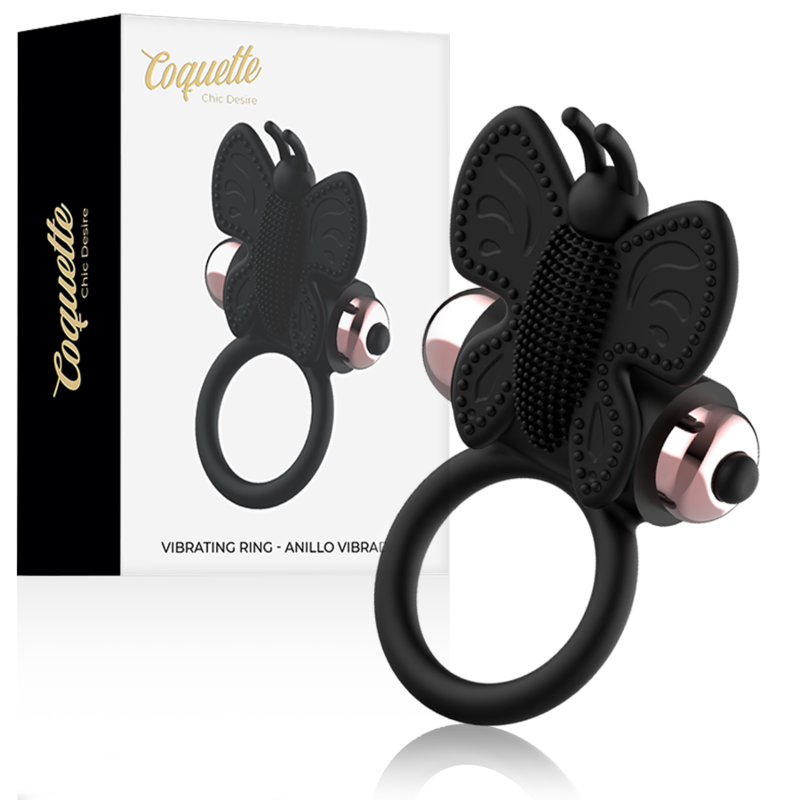 COQUETTE CHIC DESIRE - BUTTERFLY RING WITH BLACK/GOLD VIBRATOR