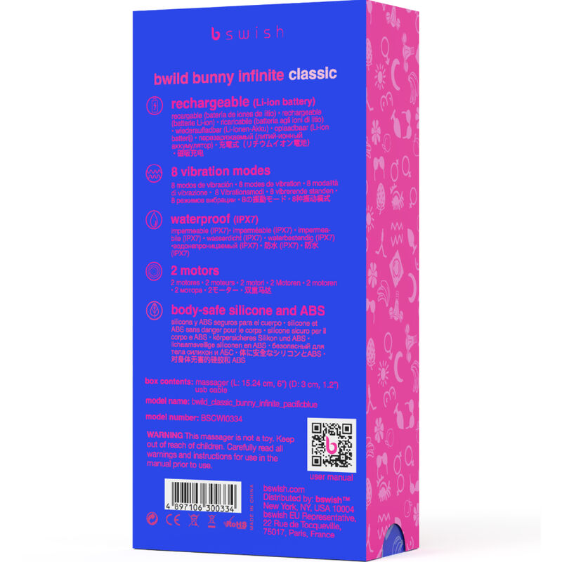 B SWISH - VIBRADOR DE SILICONA AZUL RECARGABLE CLÁSICO BWILD BUNNY INFINITE