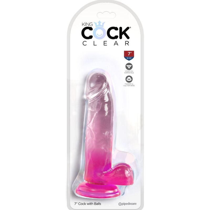 KING COCK - CLEAR REALISTIC PENIS WITH 15.2 CM PINK BALLS