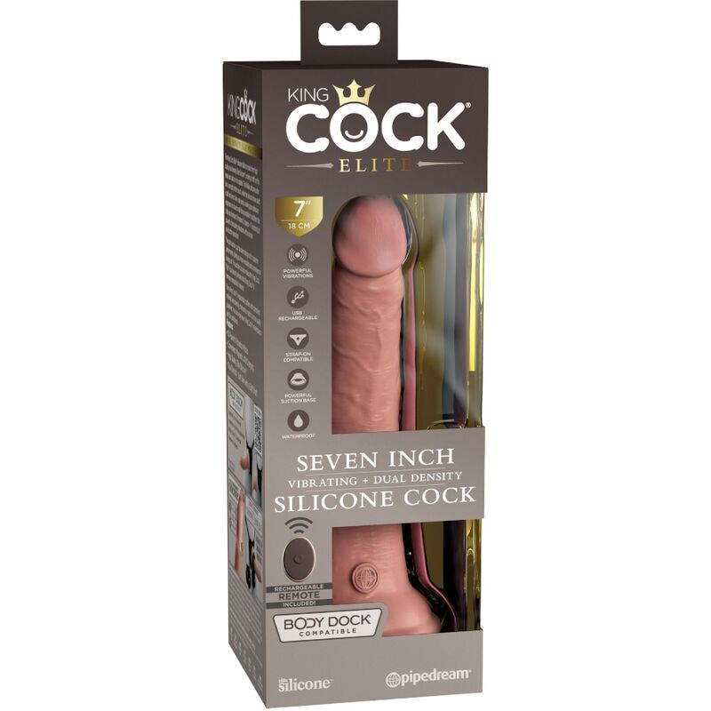 KING COCK - DILDO VIBRADOR REALISTA ELITE Y CONTROL REMOTO DE SILICONA 17.8 CM