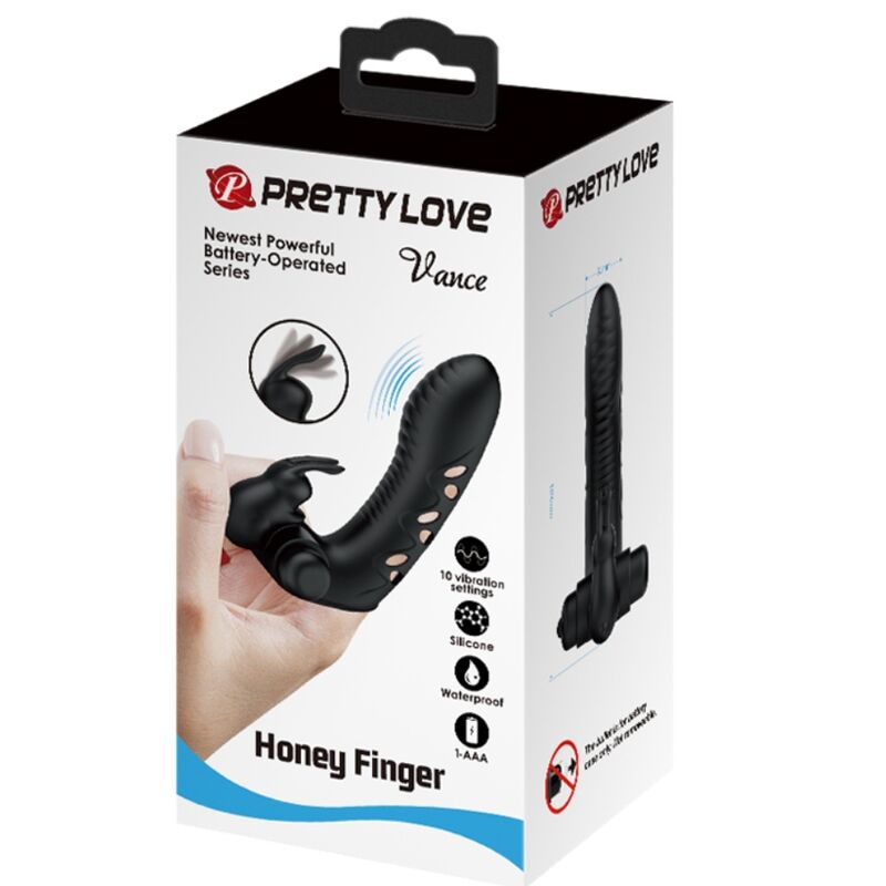 PRETTY LOVE - FUNDA VIBRADORA DE DEDO CONEJO NEGRO VANCE