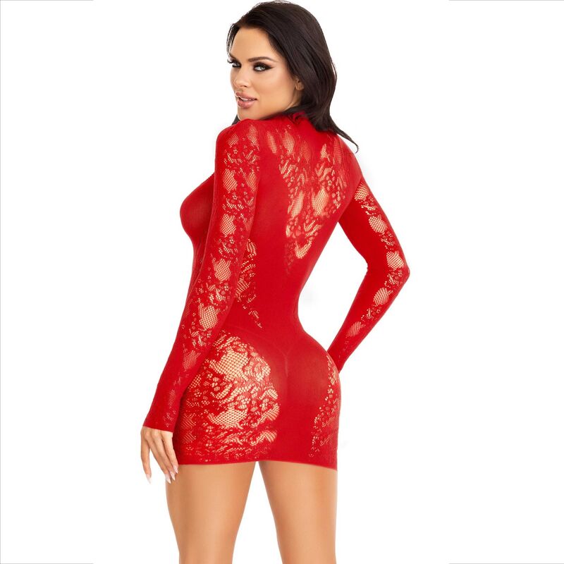 LEG AVENUE - MINIVESTIDO DE ENCAJE DE MANGA LARGA ROJO