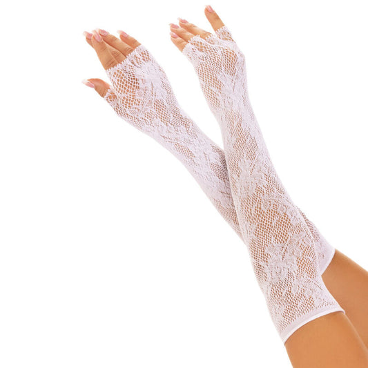 LEG AVENUE - GUANTES SIN DEDOS DE RED CON FLORES NEGROS
