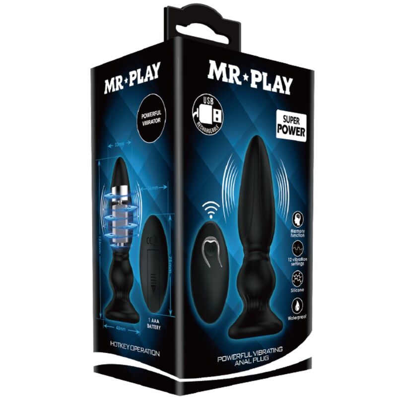 MR PLAY - REMOTE CONTROL BUTT PLUG POWERFUL VIBRATOR BLACK