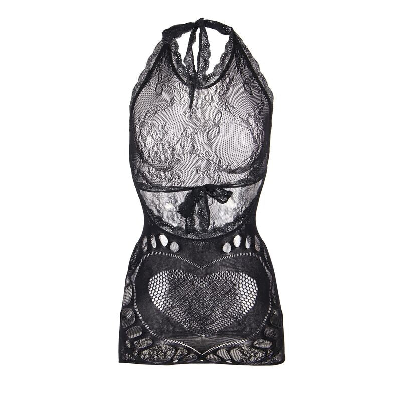 SUBBLIME - 952075 SHORT BLACK NET DRESS WITH BACK DETAIL AND HEART ONE SIZE