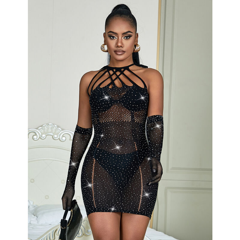 SUBBLIME - 952235 BLACK STRAP-ON NET DRESS ONE SIZE
