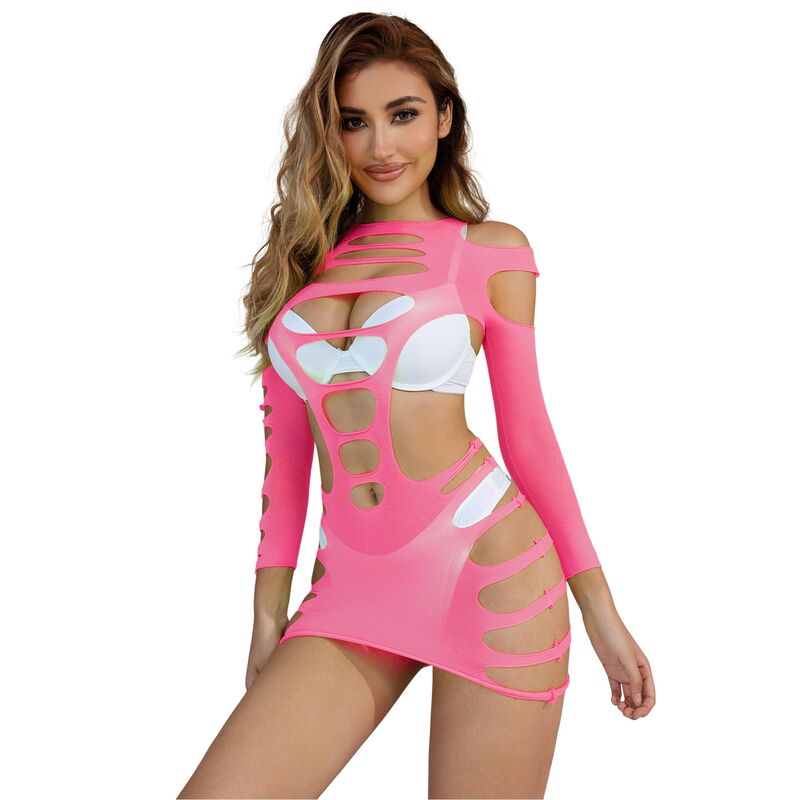 SUBBLIME - 952273 VESTIDO ROSA DE MANGA LARGA CON RED ELÁSTICA TALLA ÚNICA