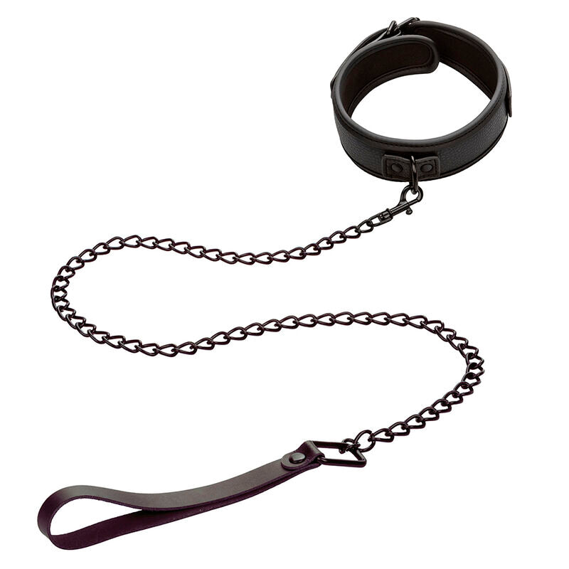 CALEXOTICS - NOCTURNAL COLLAR AND ADJUSTABLE LEATHER LEASH BLACK
