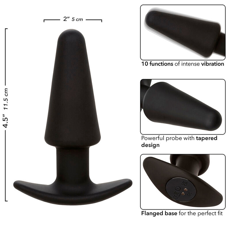 CALEXOTICS - ROCK BOTTOM TAPERED ANAL PLUG 10 VIBRATIONS BLACK SILICONE