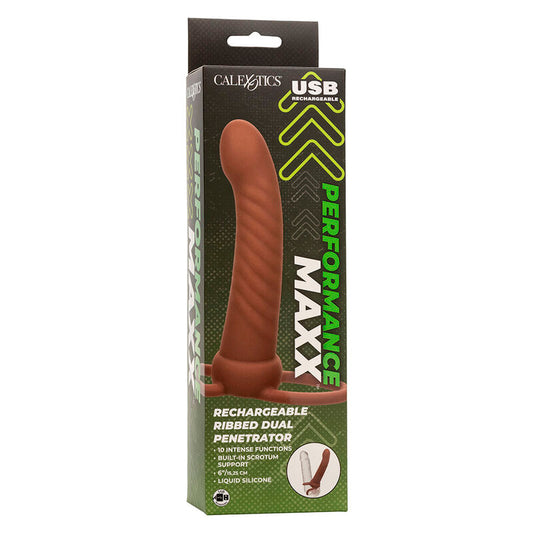 CALEXOTICS - MAXX RIBBED DUAL PENETRADOR 10 VIBRACIONES MARRÓN