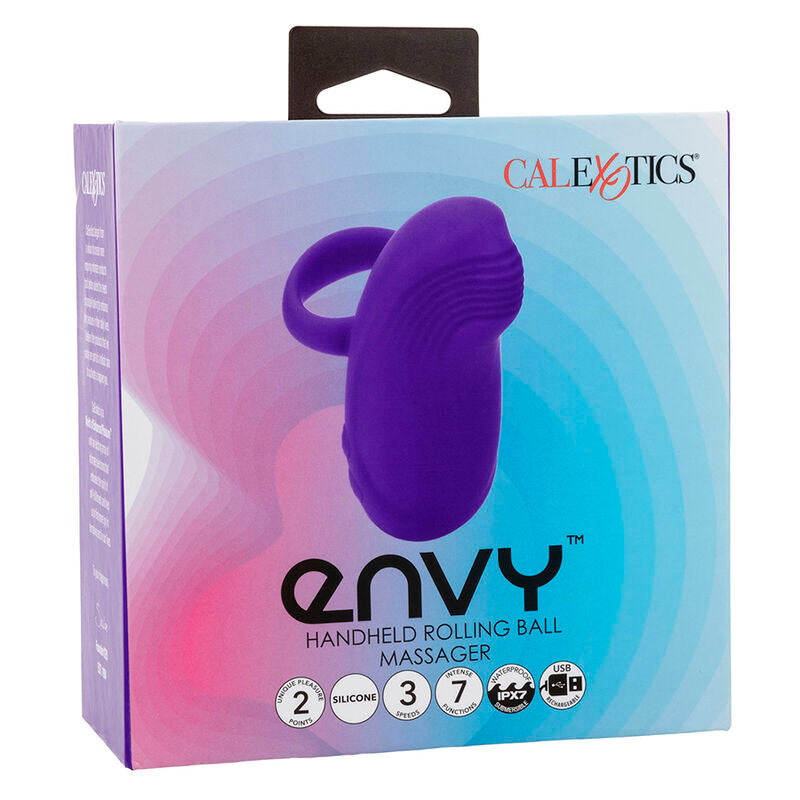 CALEXOTICS - MASAJEADOR DE MANO ENVY CON BOLA RODANTE, 7 VIBRACIONES, MORADO