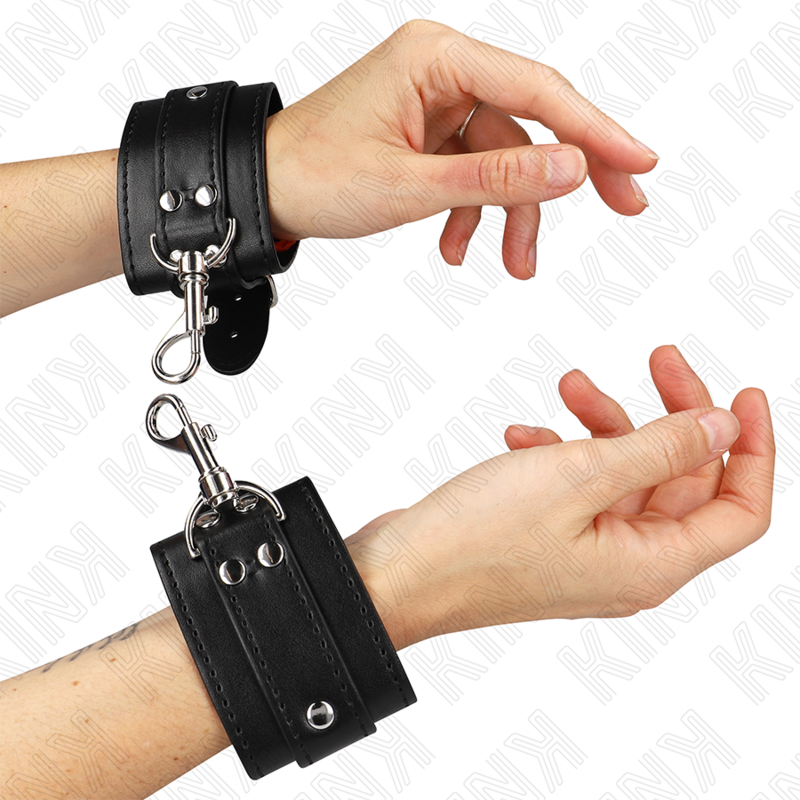 KINK - ADJUSTABLE BLACK LOCKING DUNGEON WRIST GUARDS 21-28 CM X 5.5 CM
