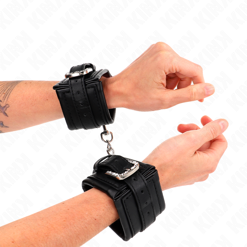 KINK - WRIST RESTRAINTS WITH ADJUSTABLE BLACK RHINESTONE BUCKLE 25-32 CM X 5.5 CM