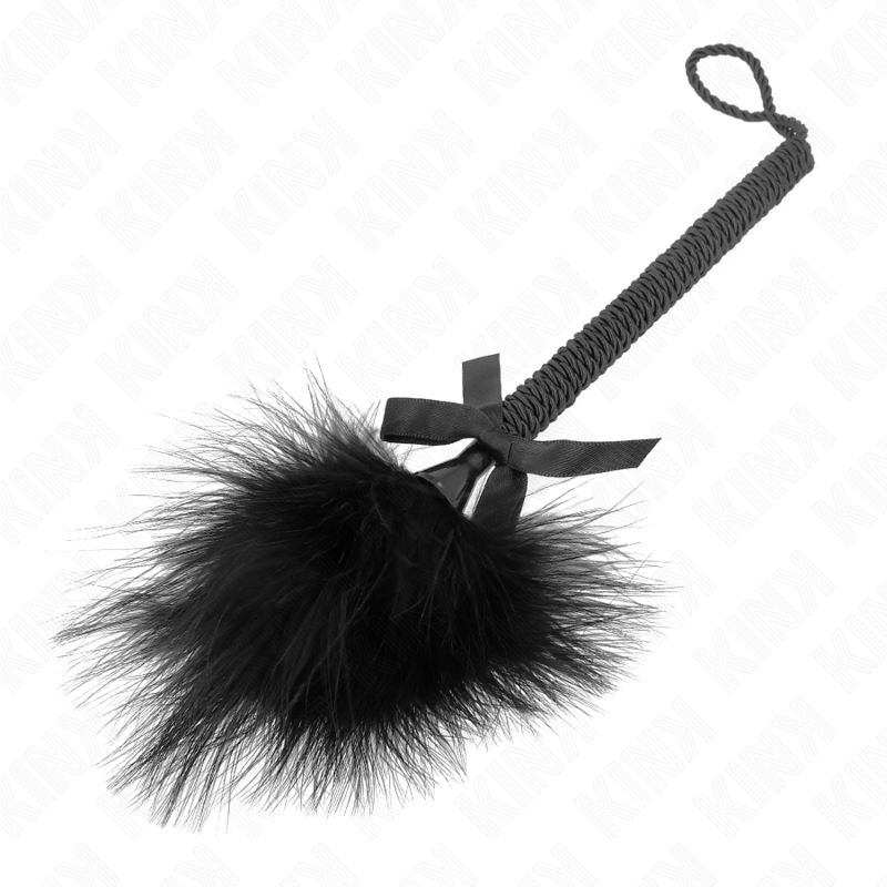KINK - VARITA DE CUERDA DE NYLON CON PLUMAS COSQUILLAS Y LAZO NEGRO 25 CM