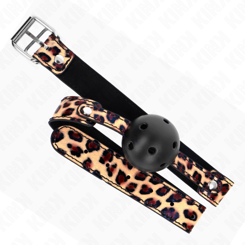 KINK - MORDAZA DE PELOTA DE LEOPARDO TRANSPIRABLE DE 4,5 CM 65 x 2,5 CM