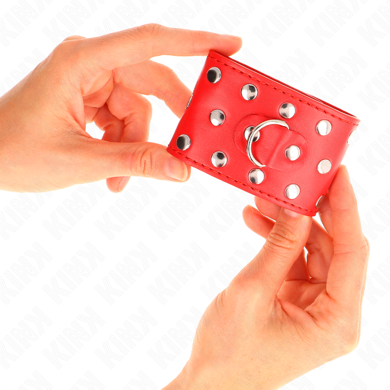 KINK - WRIST RESTRAINTS WITH SNAP FASTEN FULL OF RIVETS ADJUSTABLE RED 19-24 CM X 5.5 CM