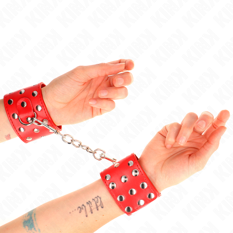 KINK - WRIST RESTRAINTS WITH SNAP FASTEN FULL OF RIVETS ADJUSTABLE RED 19-24 CM X 5.5 CM