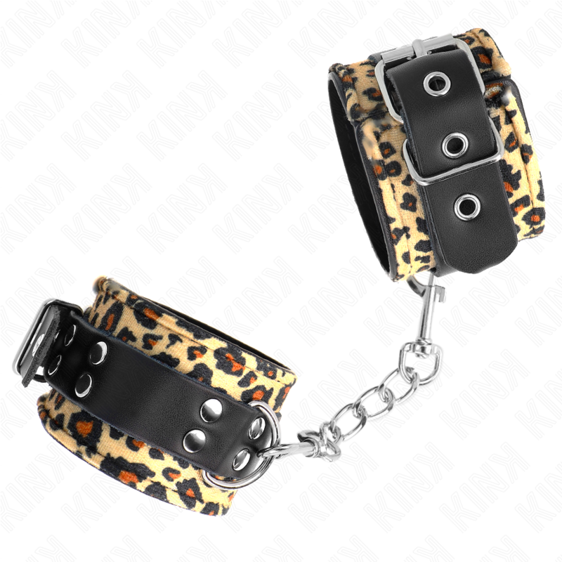 KINK - ADJUSTABLE REAL LEOPARD LEATHER WRIST RESTRAINT 18-29 CM X 5.5 CM