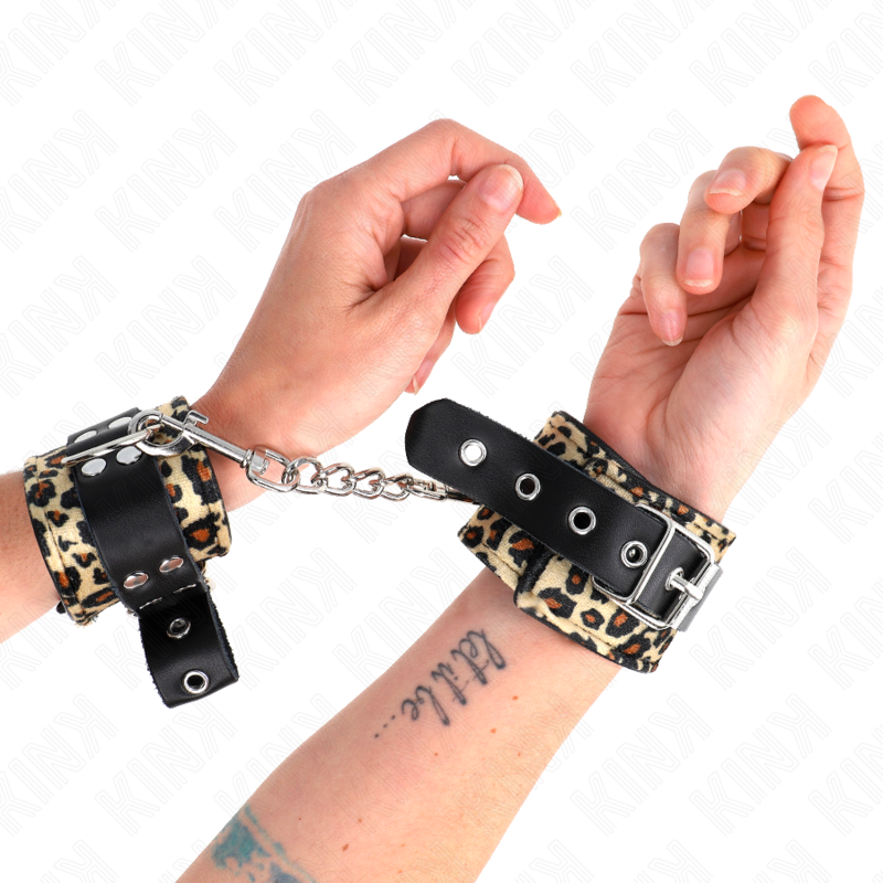 KINK - ADJUSTABLE REAL LEOPARD LEATHER WRIST RESTRAINT 18-29 CM X 5.5 CM