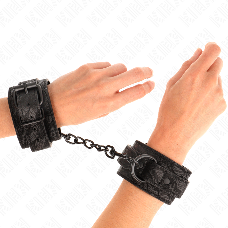 KINK - BLACK ADJUSTABLE DARK LACE COVERED CUFFS 19-26 CM