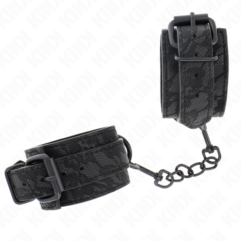 KINK - BLACK ADJUSTABLE DARK LACE COVERED CUFFS 19-26 CM