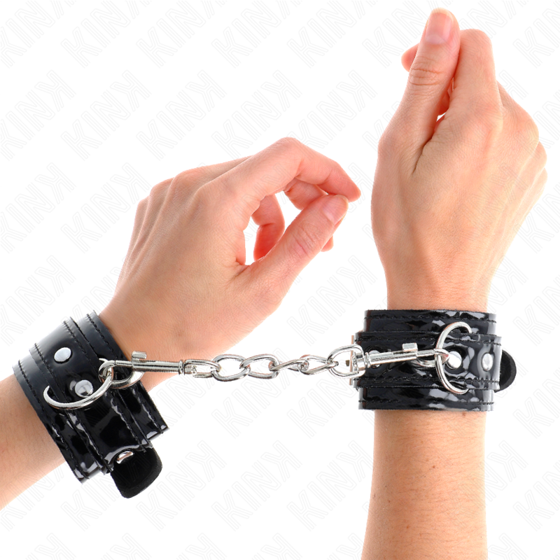 KINK - ADJUSTABLE GLOSSY NEOPRENE WRIST CUFFS 17-24 CM X 4.5 CM