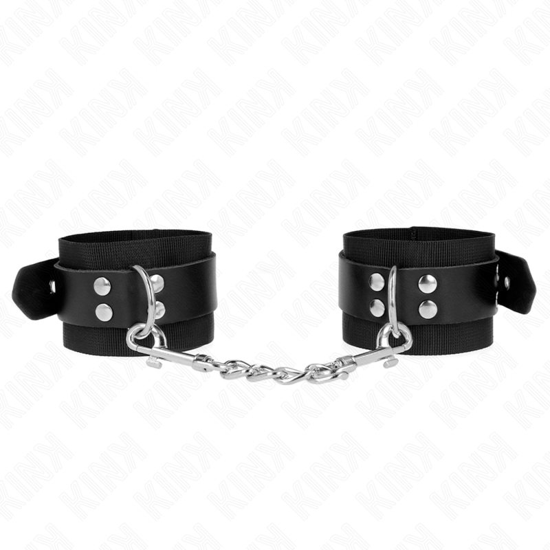 KINK - BLACK NYLON CUFFS WITH ADJUSTABLE BLACK LEATHER BELT 19-29 CM X 5.1 CM
