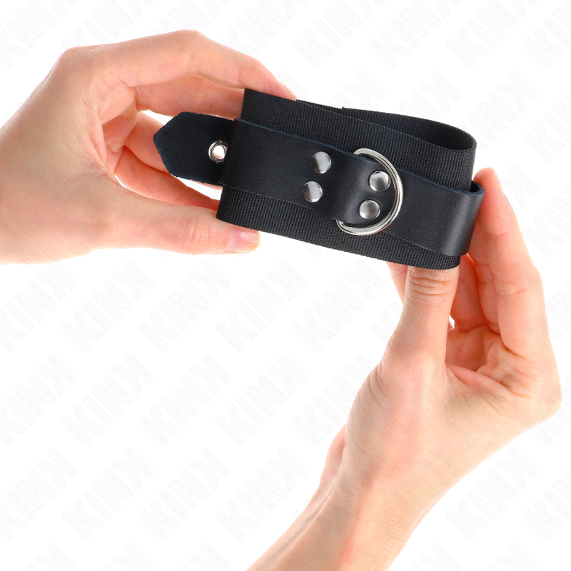 KINK - BLACK NYLON CUFFS WITH ADJUSTABLE BLACK LEATHER BELT 19-29 CM X 5.1 CM